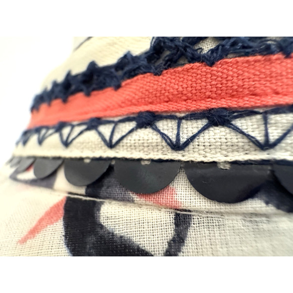 Tory Burch Tunic Blouse 6 Evil Eye Ivory Black Orange Embroidered Sequins Cotton - Picture 10 of 14